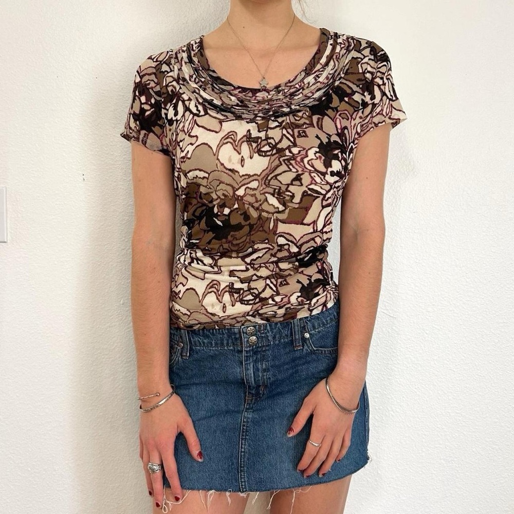 brown floral y2k style blouse